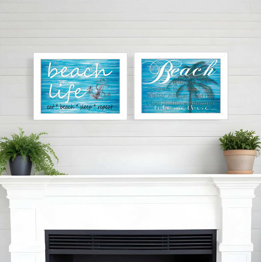 Set Of Two Beach Life 3 White Framed Print Wall Art - Homeroots - Flyclothing LLC