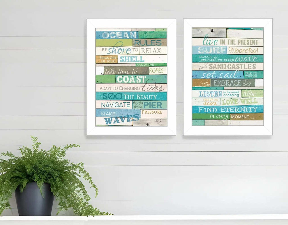 Set Of Two Live in The Present 2 White Framed Print Wall Art - Homeroots - Flyclothing LLC