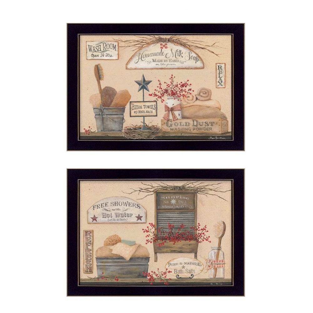 Set Of Two Wash Room Black Framed Print Bathroom Wall Art - Homeroots - Flyclothing LLC