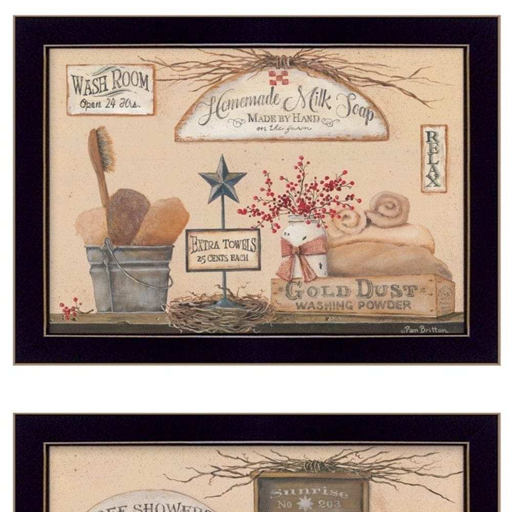 Set Of Two Wash Room Black Framed Print Bathroom Wall Art - Homeroots - Flyclothing LLC