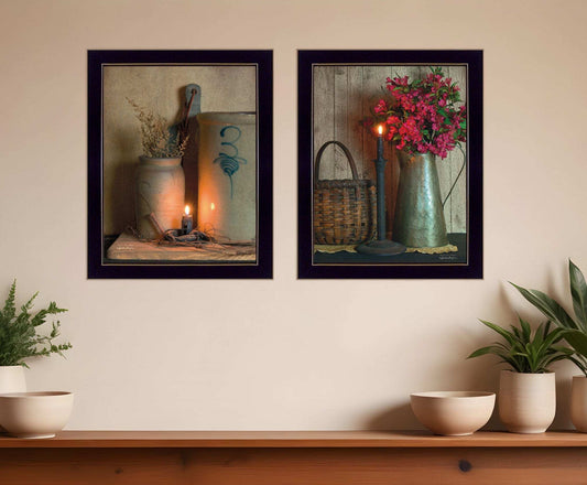 Set Of Two Americana Country Candlelight Black Framed Print Wall Art - Homeroots - Flyclothing LLC