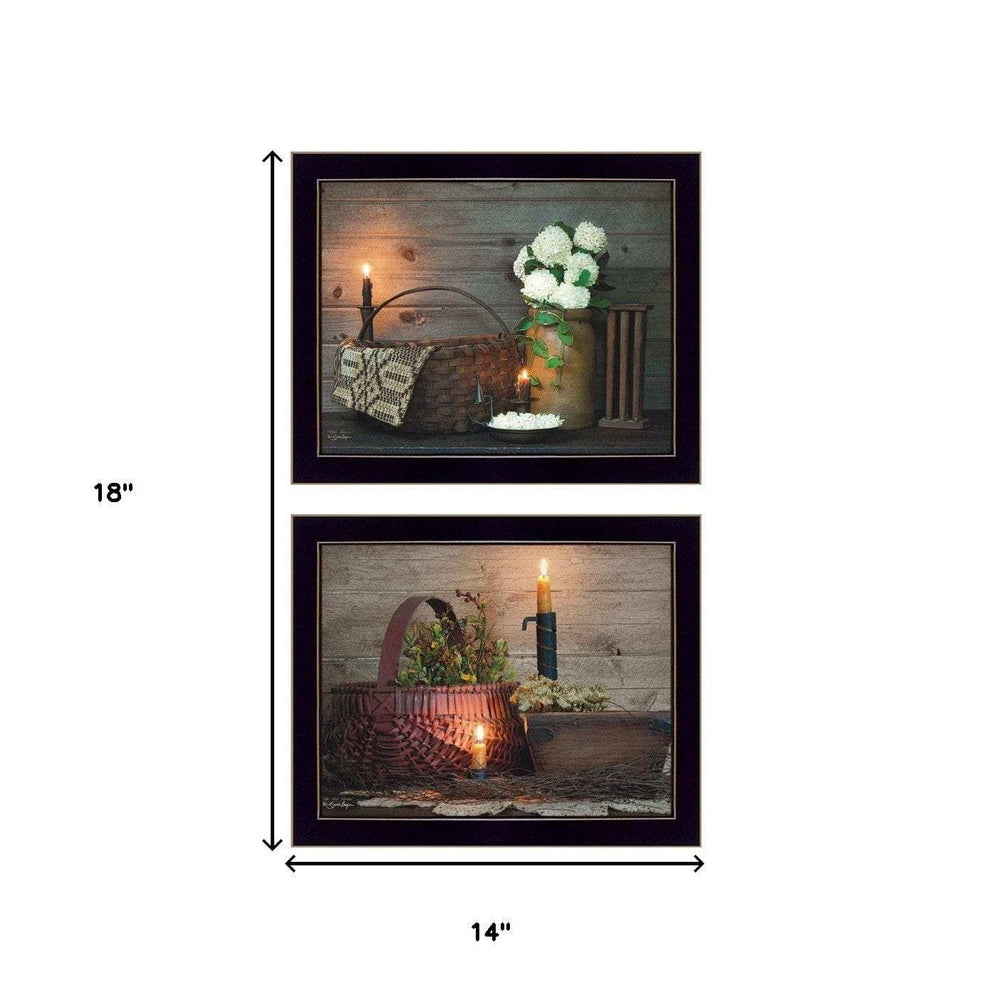 Set Of Two Baskets and Flowers Black Framed Print Wall Art - Homeroots - Flyclothing LLC