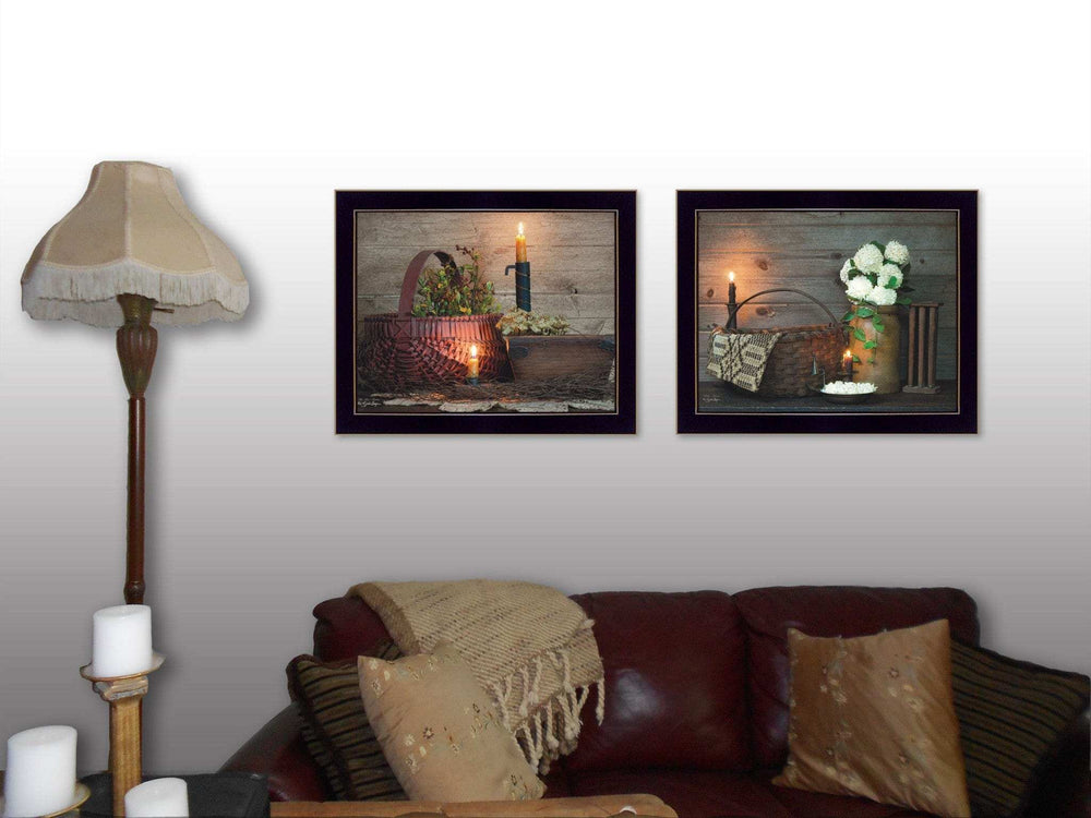 Set Of Two Baskets and Flowers Black Framed Print Wall Art - Homeroots - Flyclothing LLC