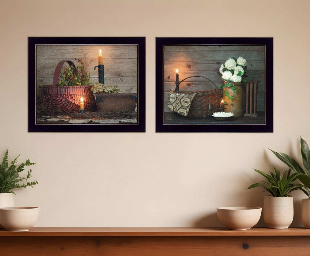 Set Of Two Baskets and Flowers Black Framed Print Wall Art - Homeroots - Flyclothing LLC