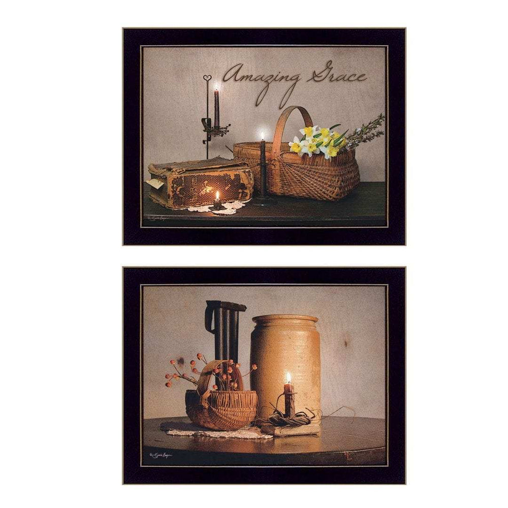 Set Of Two Amazing Grace Americana Black Framed Print Wall Art - Homeroots - Flyclothing LLC