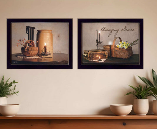 Set Of Two Amazing Grace Americana Black Framed Print Wall Art - Homeroots - Flyclothing LLC