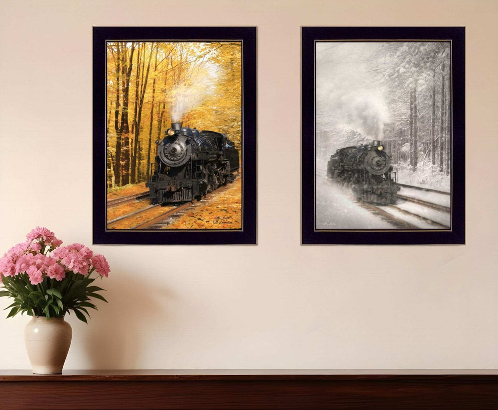 Set Of Two Vintage Locomotives Black Framed Print Wall Art - Homeroots - Flyclothing LLC