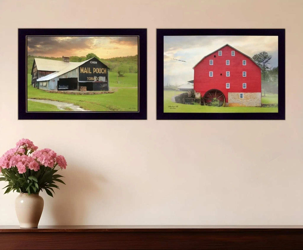 Set Of Two Mail Pouch Red Barn and Mill Black Framed Print Wall Art - Homeroots - Flyclothing LLC