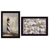 Set Of Two Cape Hatteras Lighthouse and Sea Shells 1 Black Framed Print Wall Art - Homeroots - Flyclothing LLC