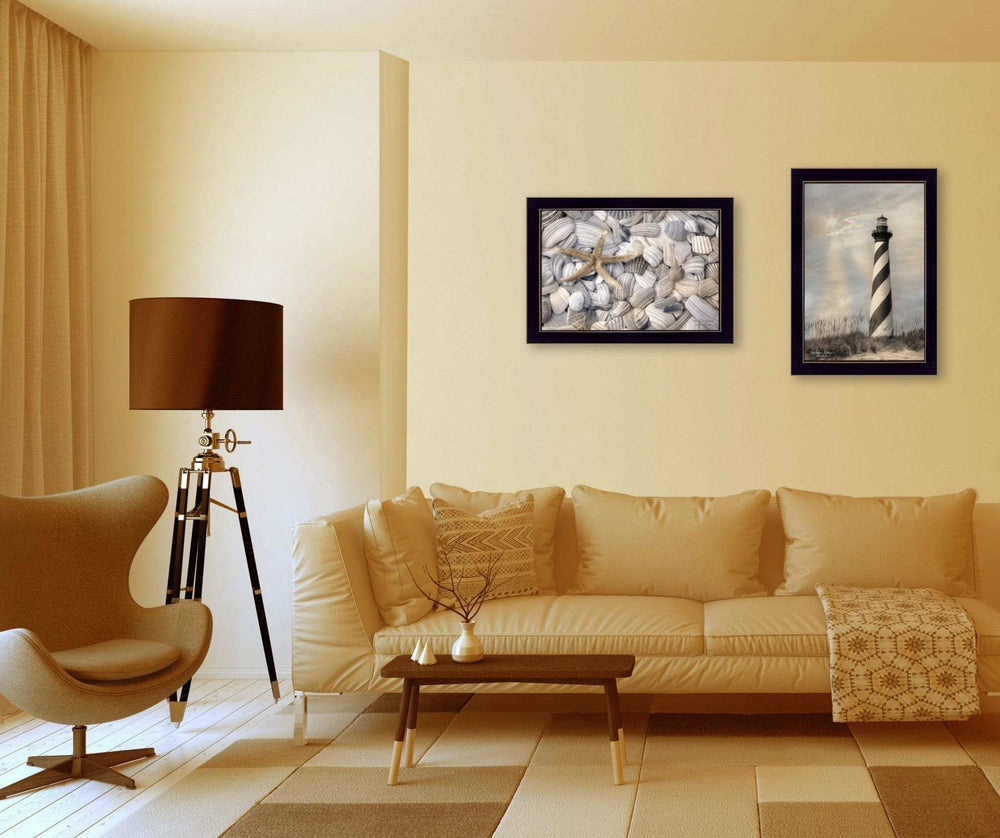Set Of Two Cape Hatteras Lighthouse and Sea Shells 1 Black Framed Print Wall Art - Homeroots - Flyclothing LLC