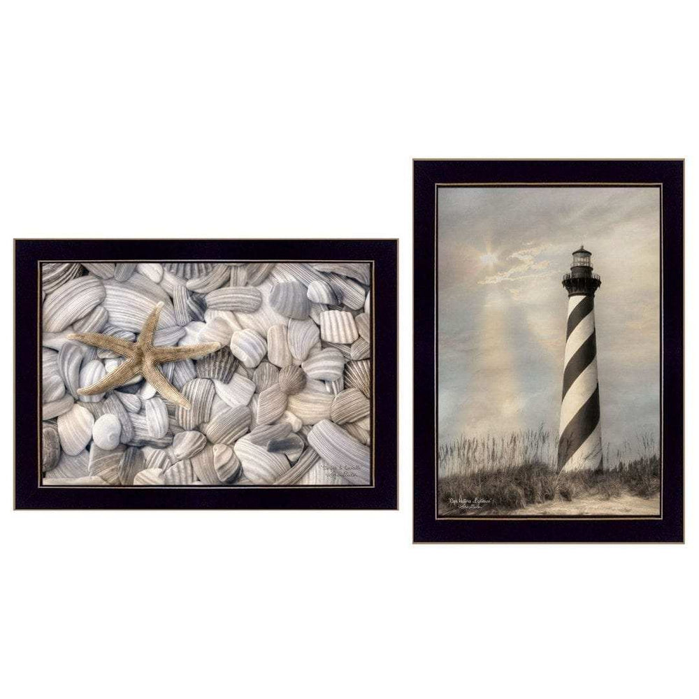 Set Of Two Cape Hatteras Lighthouse and Sea Shells 1 Black Framed Print Wall Art - Homeroots - Flyclothing LLC