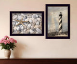 Set Of Two Cape Hatteras Lighthouse and Sea Shells 1 Black Framed Print Wall Art - Homeroots - Flyclothing LLC