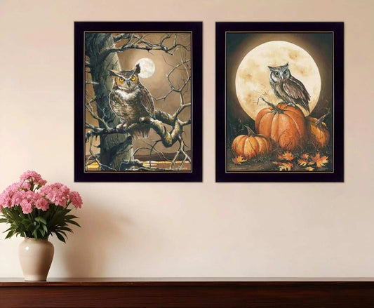 Set Of Two Autumn Owls Black Framed Print Wall Art - Homeroots - Flyclothing LLC