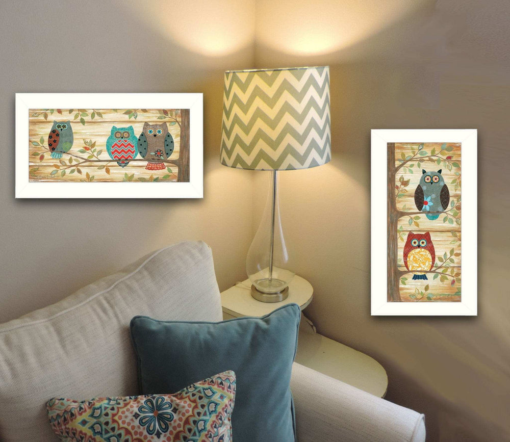 Set Of Two Whimsical Owls White Framed Print Wall Art - Homeroots - Flyclothing LLC