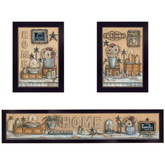 Set Of Three Where Family and Friends Gather 1 Black Framed Print Wall Art - Homeroots - Flyclothing LLC