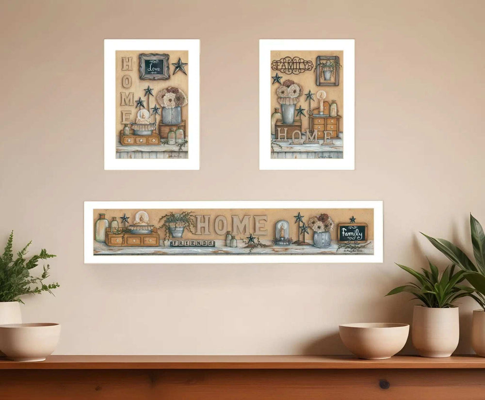 Set Of Three Where Family and Friends Gather 2 White Framed Print Wall Art - Homeroots - Flyclothing LLC