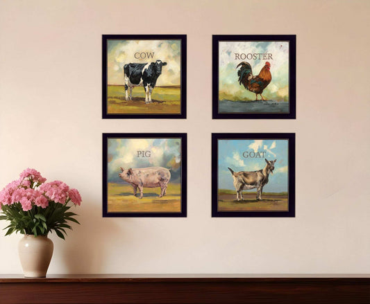 Set Of Four Farm Animals 1 Black Framed Print Wall Art - Homeroots - Flyclothing LLC