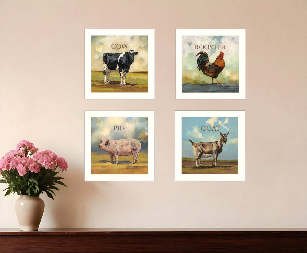Set Of Four Farm Animals 2 White Framed Print Wall Art - Homeroots - Flyclothing LLC