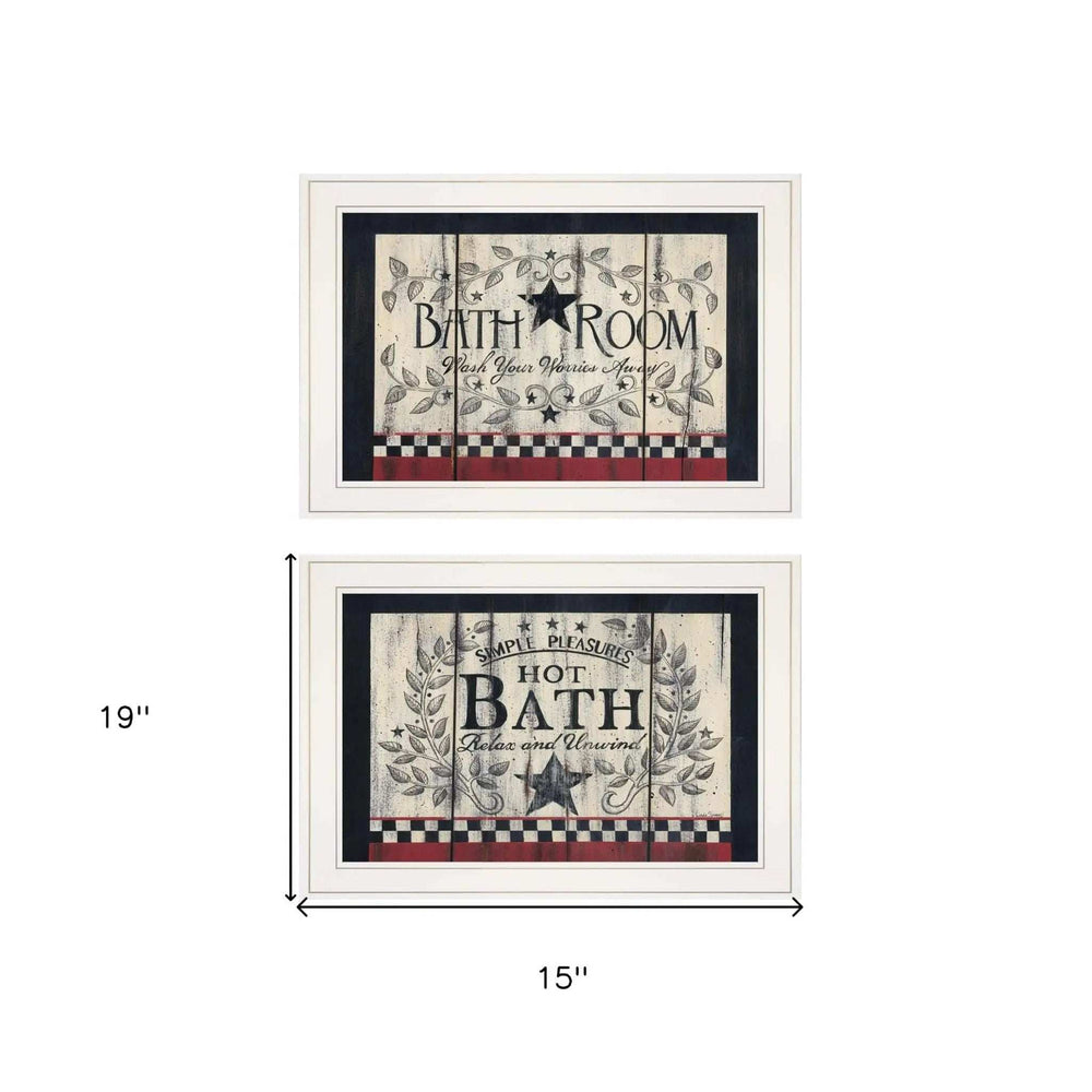 Set Of Two Hot Bath 6 White Framed Print Bathroom Wall Art - Homeroots - Flyclothing LLC