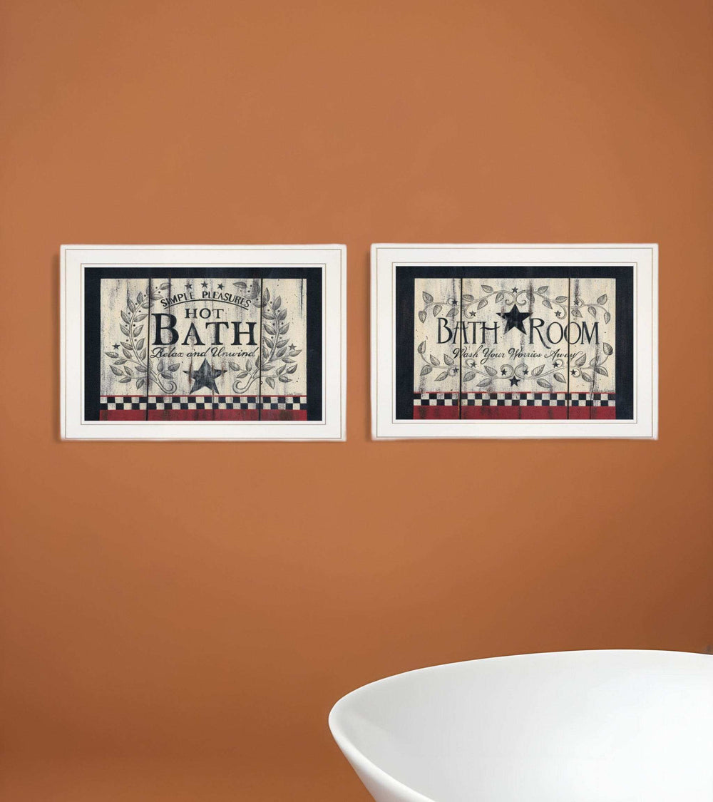 Set Of Two Hot Bath 6 White Framed Print Bathroom Wall Art - Homeroots - Flyclothing LLC