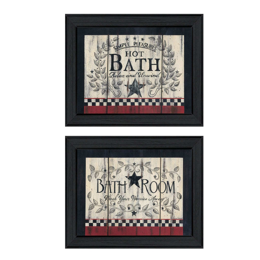 Set Of Two Hot Bath 7 Black Framed Print Bathroom Wall Art - Homeroots - Flyclothing LLC