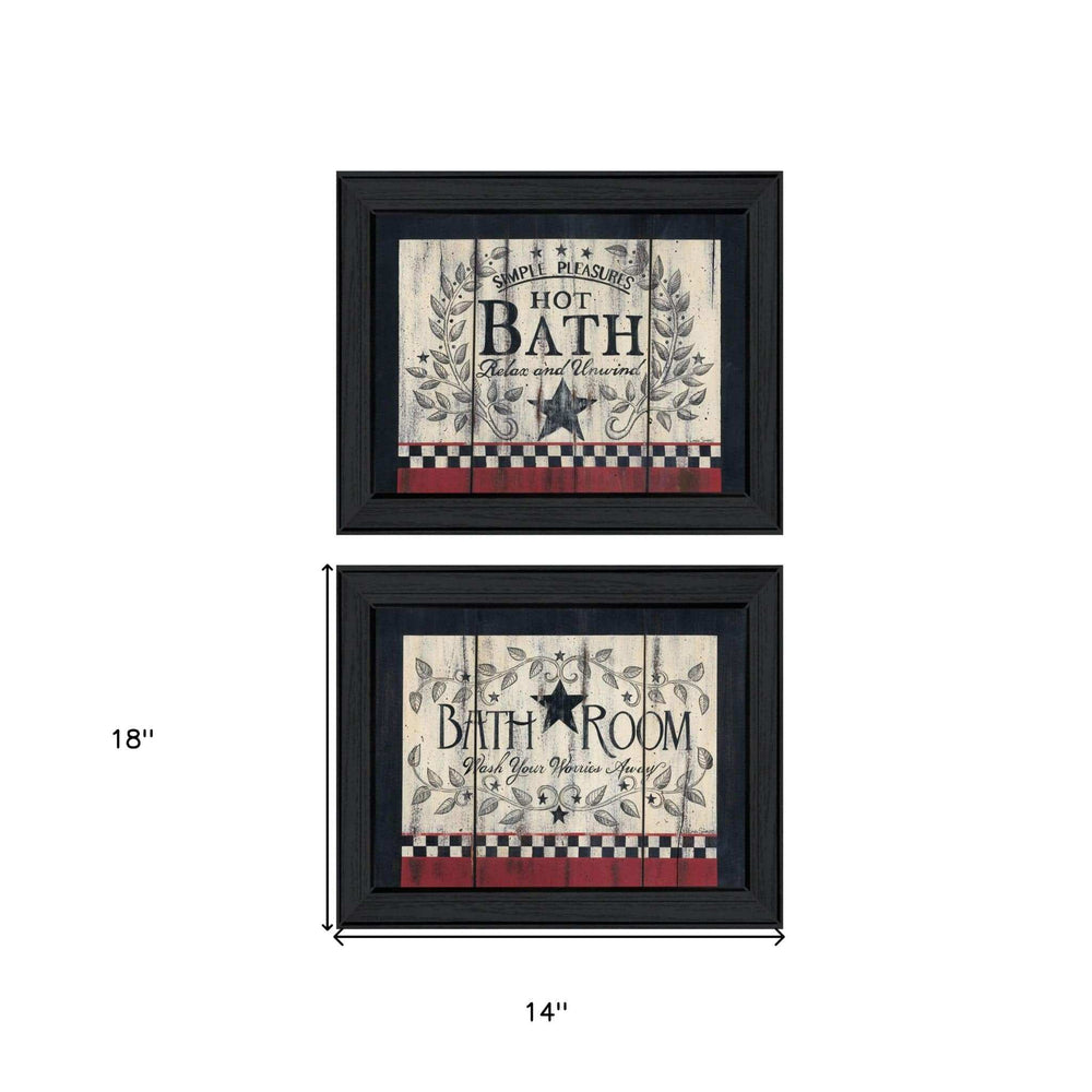 Set Of Two Hot Bath 7 Black Framed Print Bathroom Wall Art - Homeroots - Flyclothing LLC