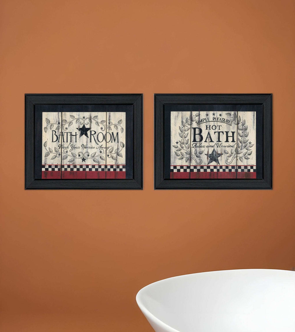 Set Of Two Hot Bath 7 Black Framed Print Bathroom Wall Art - Homeroots - Flyclothing LLC