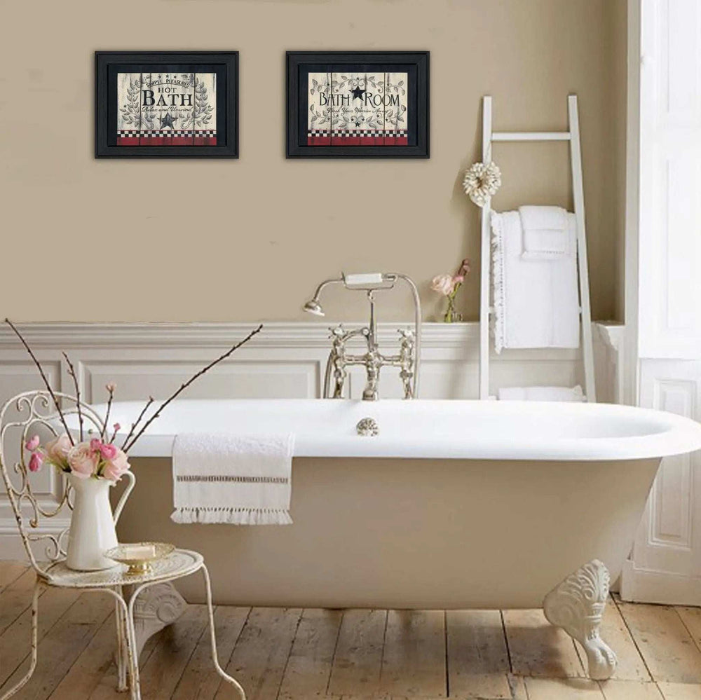 Set Of Two Hot Bath 1 Black Framed Print Bathroom Wall Art - Homeroots - Flyclothing LLC