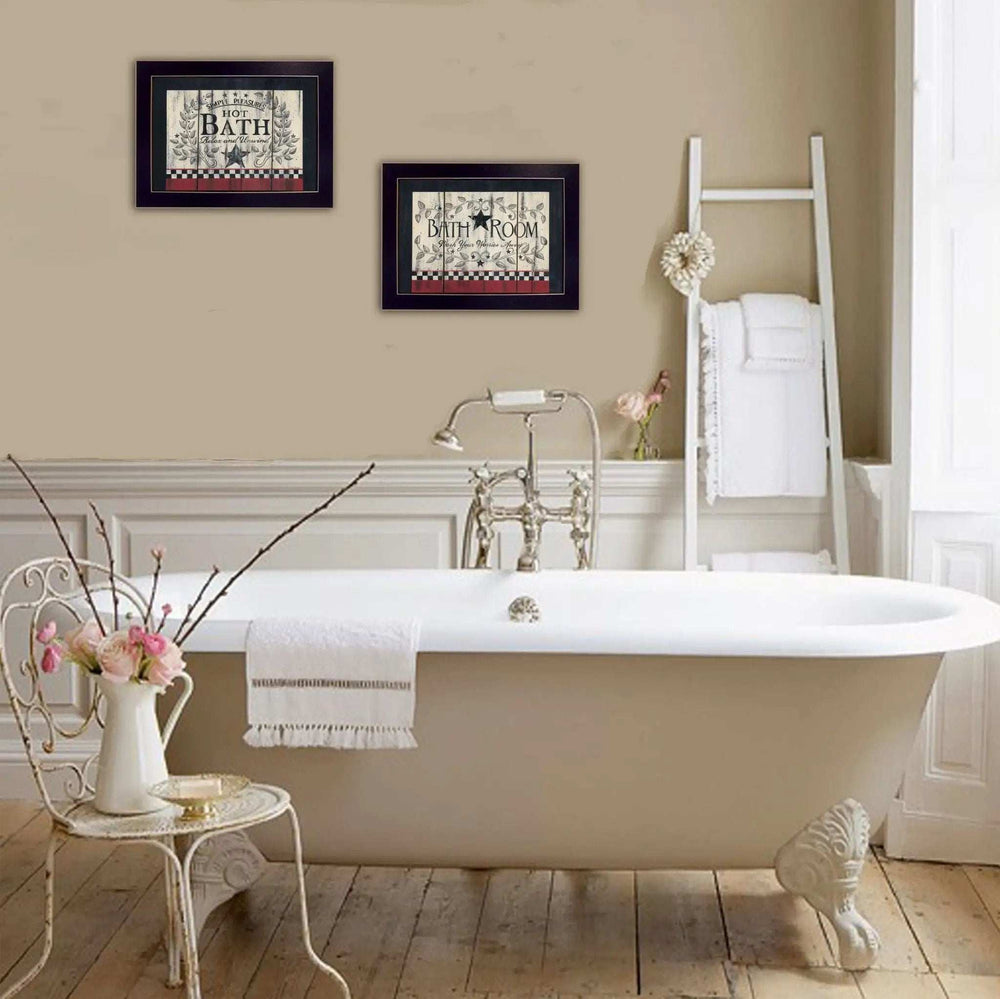Set Of Two Hot Bath 2 Black Framed Print Bathroom Wall Art - Homeroots - Flyclothing LLC