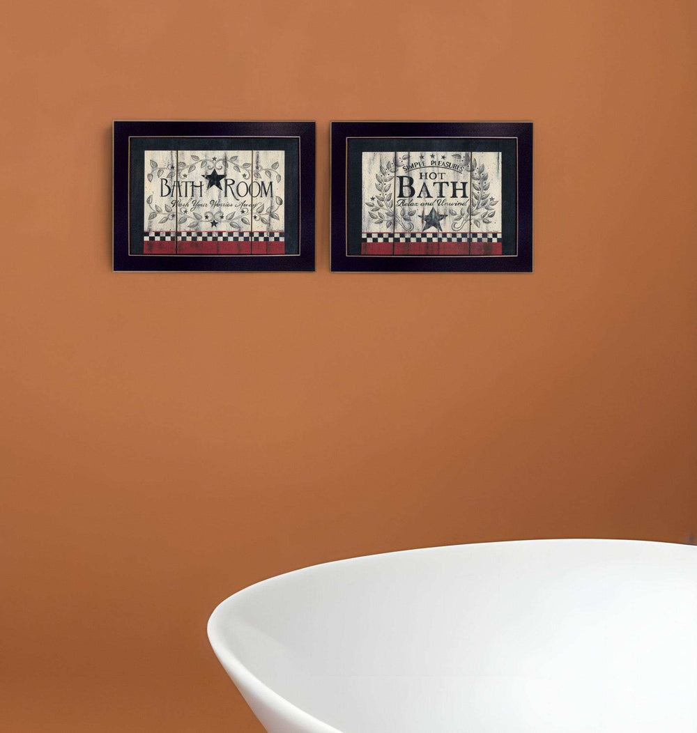 Set Of Two Hot Bath 2 Black Framed Print Bathroom Wall Art - Homeroots - Flyclothing LLC