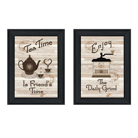 Set Of Two Enjoy Tea Time 1 Black Framed Print Kitchen Wall Art - Homeroots - Flyclothing LLC