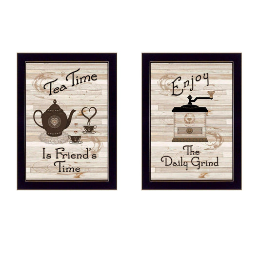 Set Of Two Enjoy Tea Time 2 Black Framed Print Kitchen Wall Art - Homeroots - Flyclothing LLC