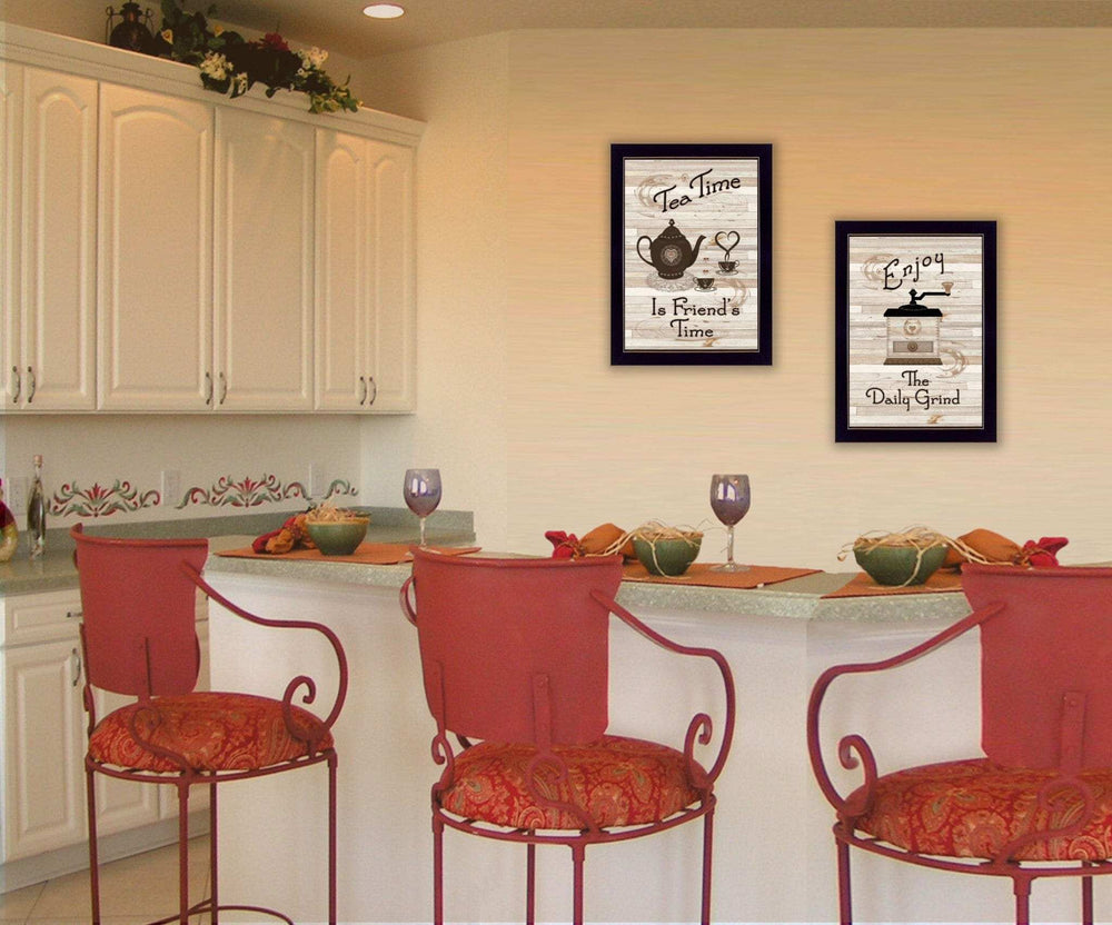 Set Of Two Enjoy Tea Time 2 Black Framed Print Kitchen Wall Art - Homeroots - Flyclothing LLC