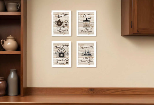 Set Of Four Friendship 3 White Framed Print Kitchen Wall Art - Homeroots - Flyclothing LLC