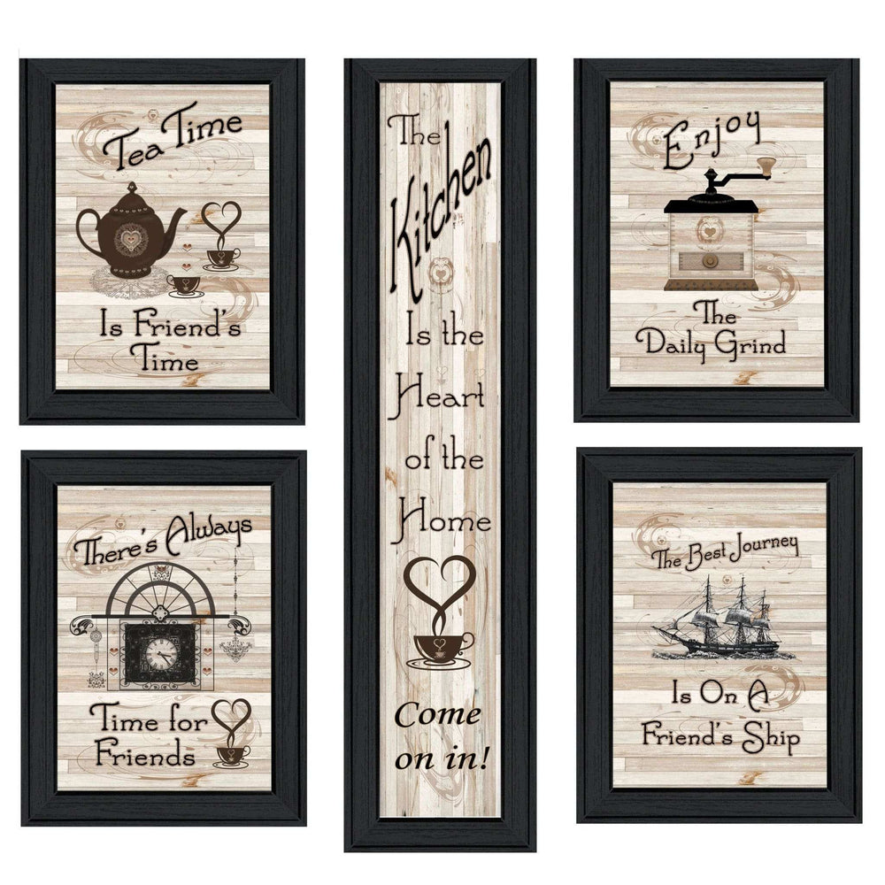 Set Of Five Kitchen Friendship 2 Black Framed Print Kitchen Wall Art - Homeroots - Flyclothing LLC
