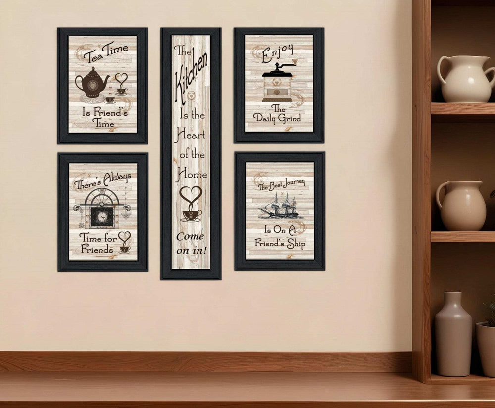 Set Of Five Kitchen Friendship 2 Black Framed Print Kitchen Wall Art - Homeroots - Flyclothing LLC