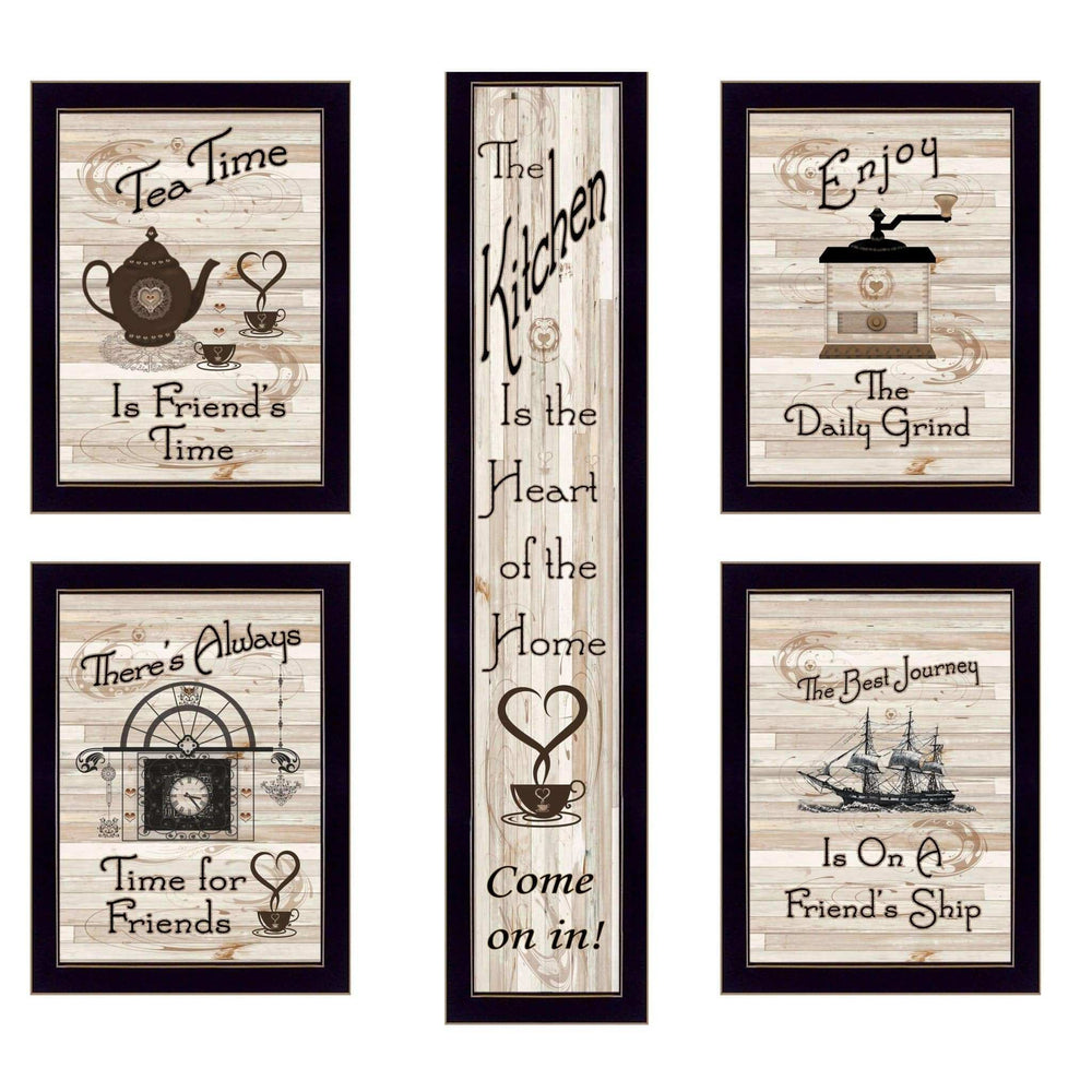 Set Of Five Kitchen Friendship 3 Black Framed Print Kitchen Wall Art - Homeroots - Flyclothing LLC