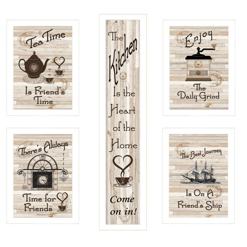Set Of Five Kitchen Friendship 4 White Framed Print Kitchen Wall Art - Homeroots - Flyclothing LLC