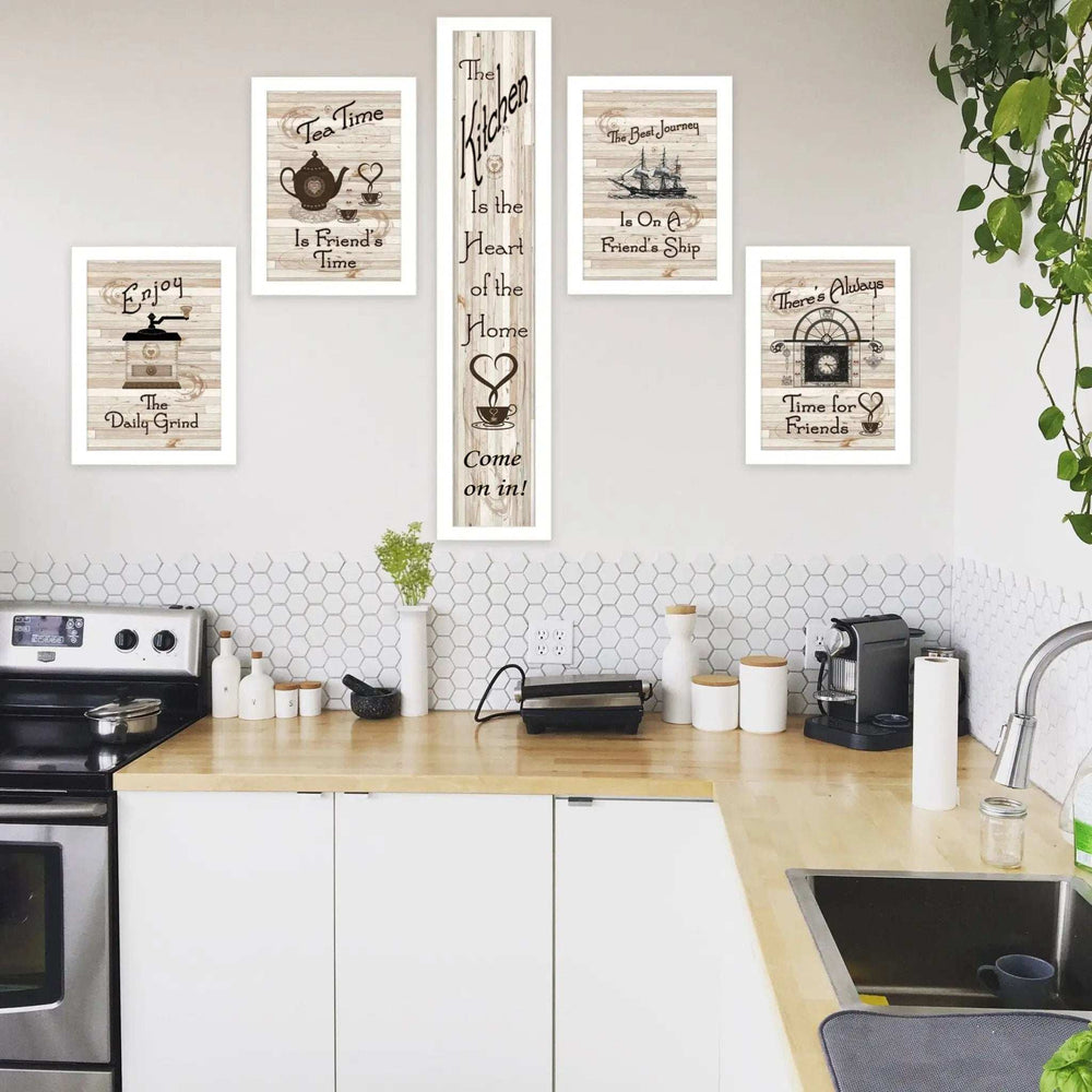 Set Of Five Kitchen Friendship 4 White Framed Print Kitchen Wall Art - Homeroots - Flyclothing LLC