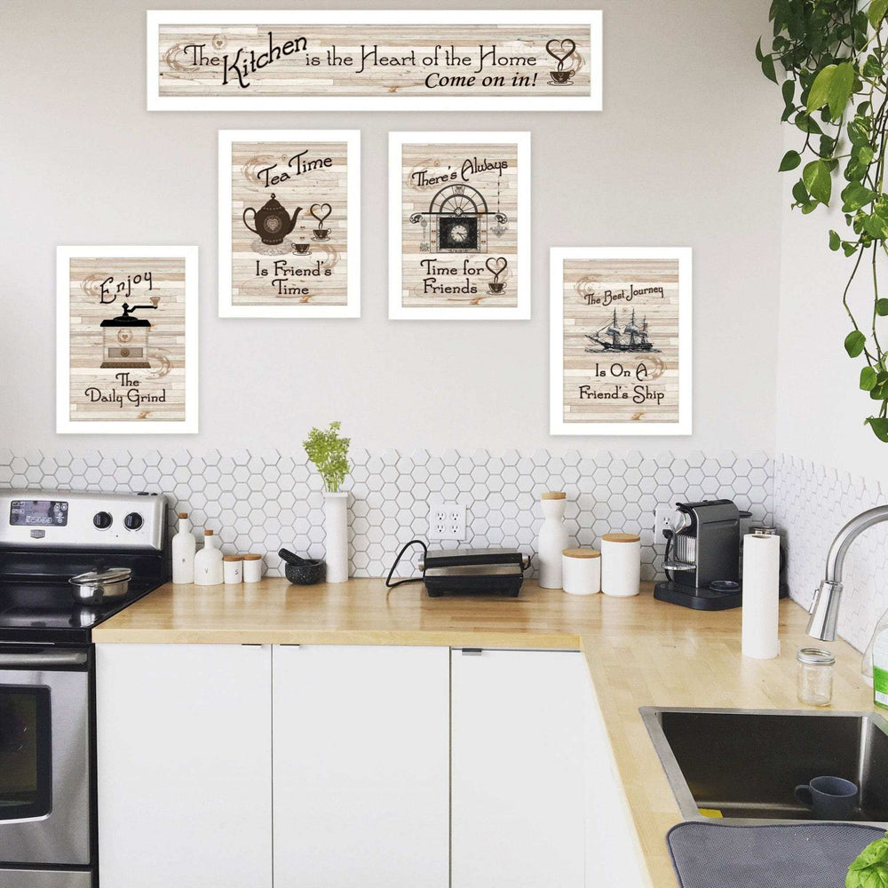 Set Of Five Kitchen Friendship Collection II 4 White Framed Print Kitchen Wall Art - Homeroots - Flyclothing LLC