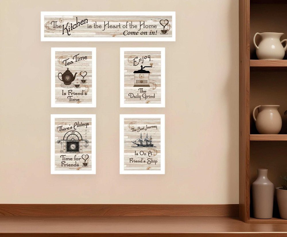 Set Of Five Kitchen Friendship Collection II 4 White Framed Print Kitchen Wall Art - Homeroots - Flyclothing LLC