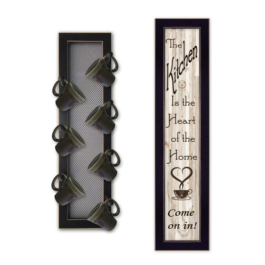 Set Of Two Come On In with Seven Peg Mug Rack 2 Black Framed Print Kitchen Wall Art - Homeroots - Flyclothing LLC