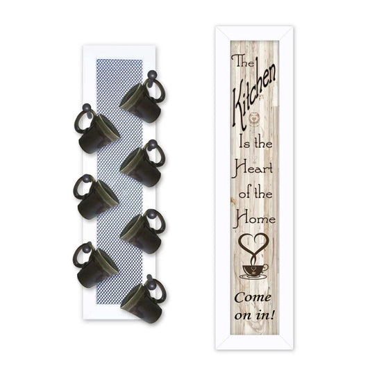Set Of Two Come On In with Seven Peg Mug Rack 3 White Framed Print Kitchen Wall Art - Homeroots - Flyclothing LLC