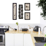 Set Of Four Kitchen Collection V with Seven Peg Mug Rack 3 Black Framed Print Kitchen Wall Art - Homeroots - Flyclothing LLC