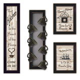 Set Of Four Kitchen Collection VII with Seven Peg Mug Rack 3 Black Framed Print Kitchen Wall Art - Homeroots - Flyclothing LLC