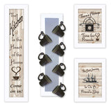 Set Of Four Kitchen Collection with Seven Peg Mug Rack White Framed Print Kitchen Wall Art - Homeroots - Flyclothing LLC
