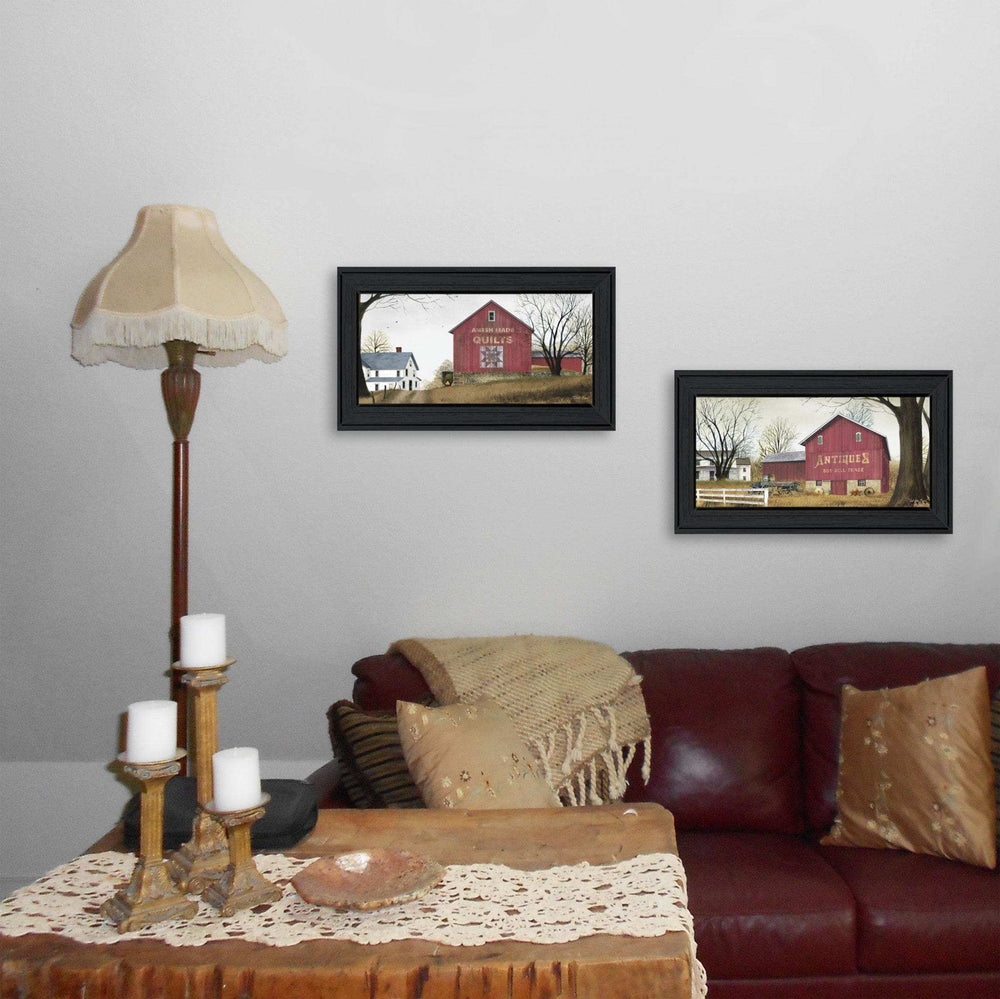 Set Of Two Antique Barn and Quilt Barn Black Framed Print Wall Art - Homeroots - Flyclothing LLC