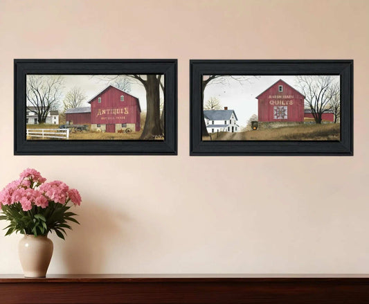Set Of Two Antique Barn and Quilt Barn Black Framed Print Wall Art - Homeroots - Flyclothing LLC