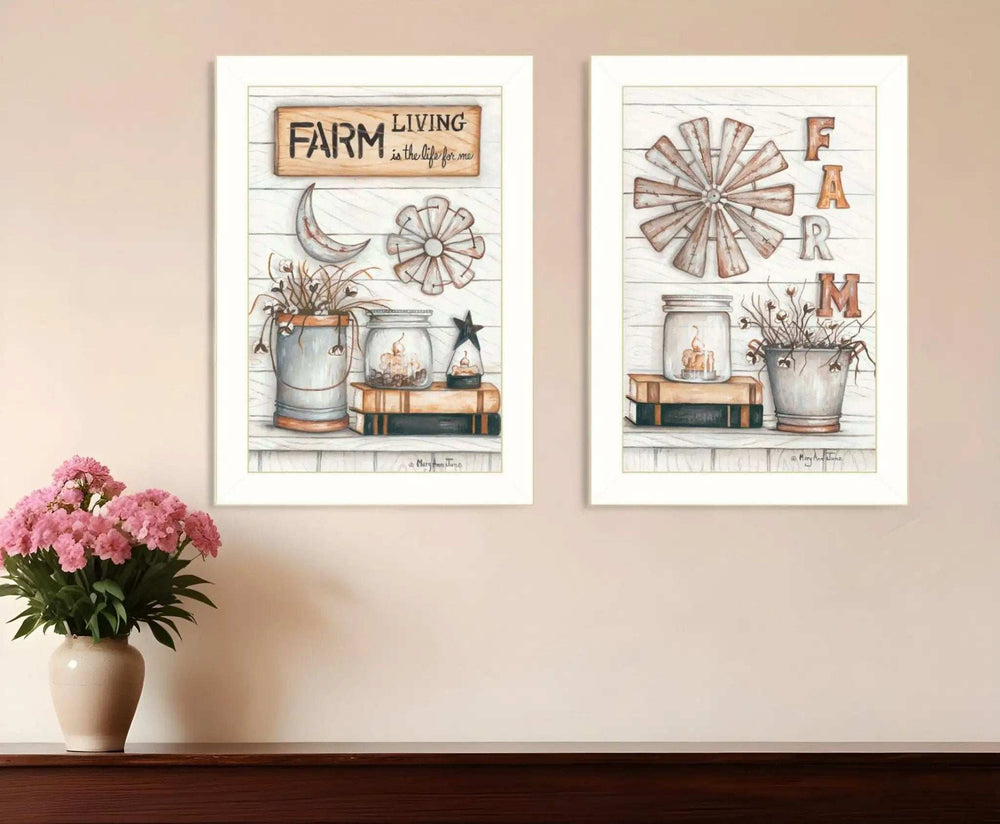Set Of Two Farm Living 2 White Framed Print Wall Art - Homeroots - Flyclothing LLC