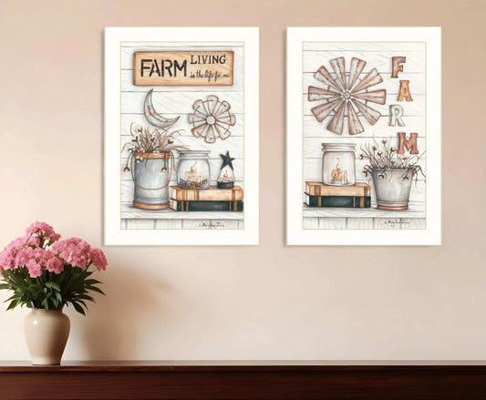Set Of Two Farm Living 2 White Framed Print Wall Art - Homeroots - Flyclothing LLC